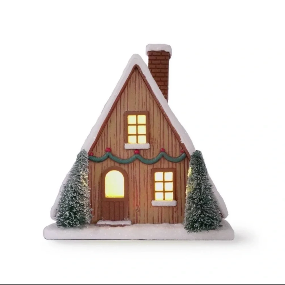Target Bullseye LED Lit A-Frame Cabin House Winter Village Set Piece NEW